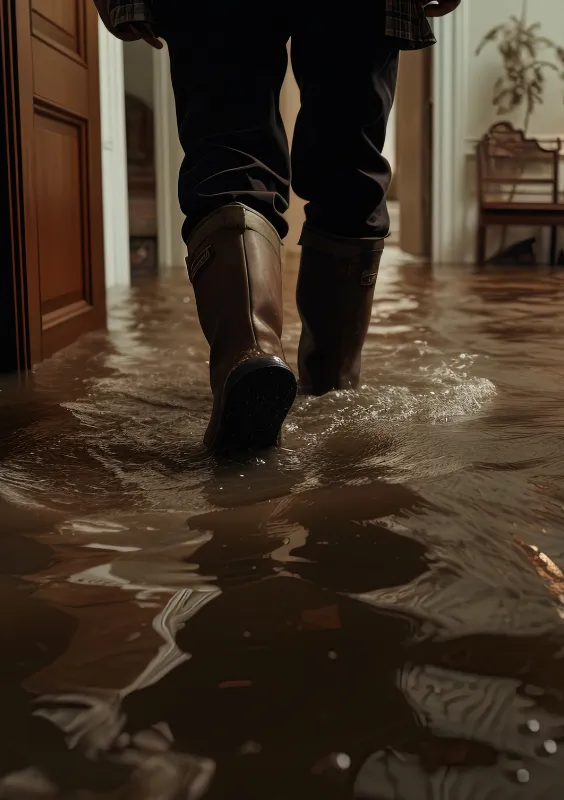 A flooded laundry room